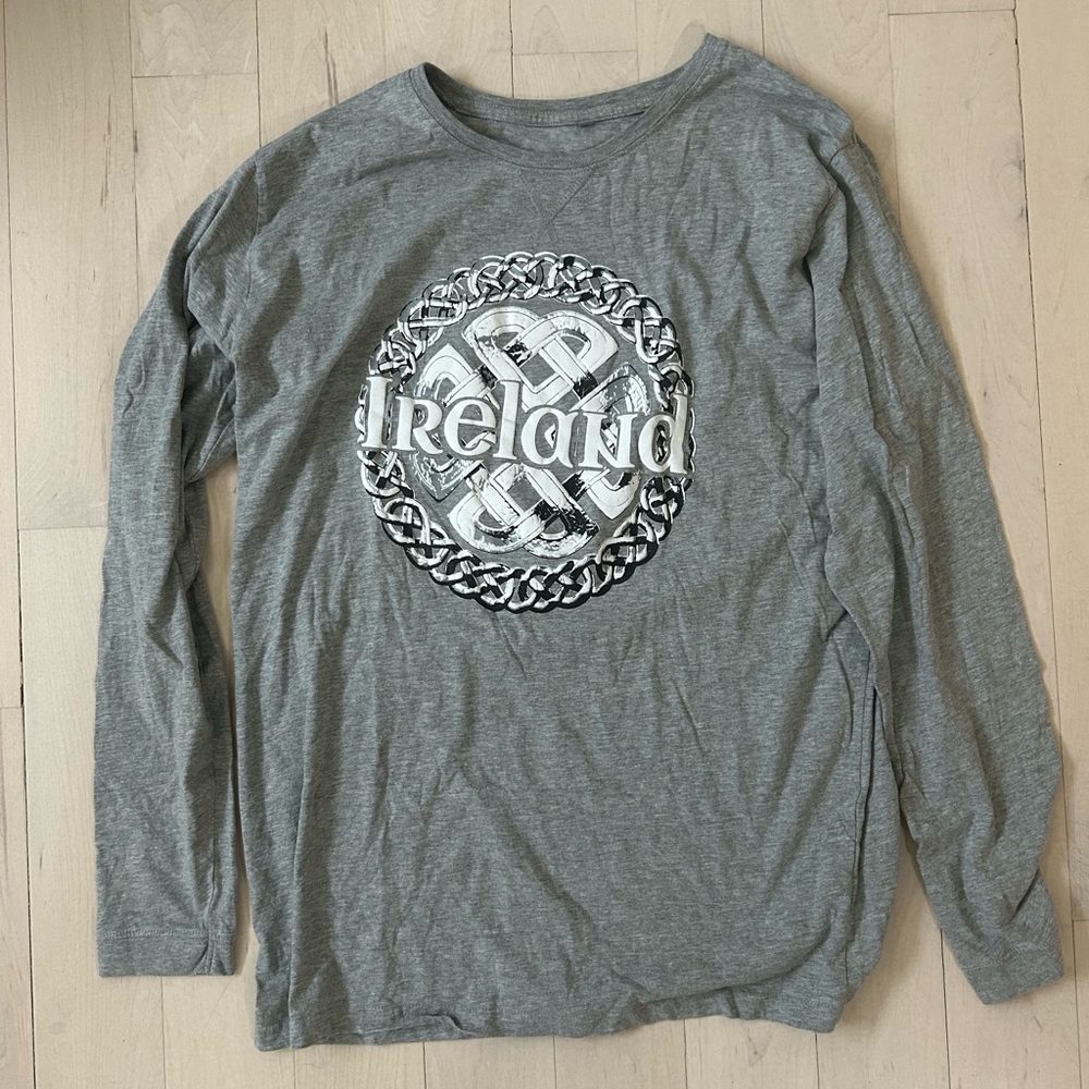 Gray Long Sleeve Shirt with Ireland Graphic